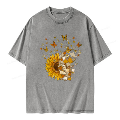 PagewingsSunflower And Book Harmony Unisex Washed T-shirt