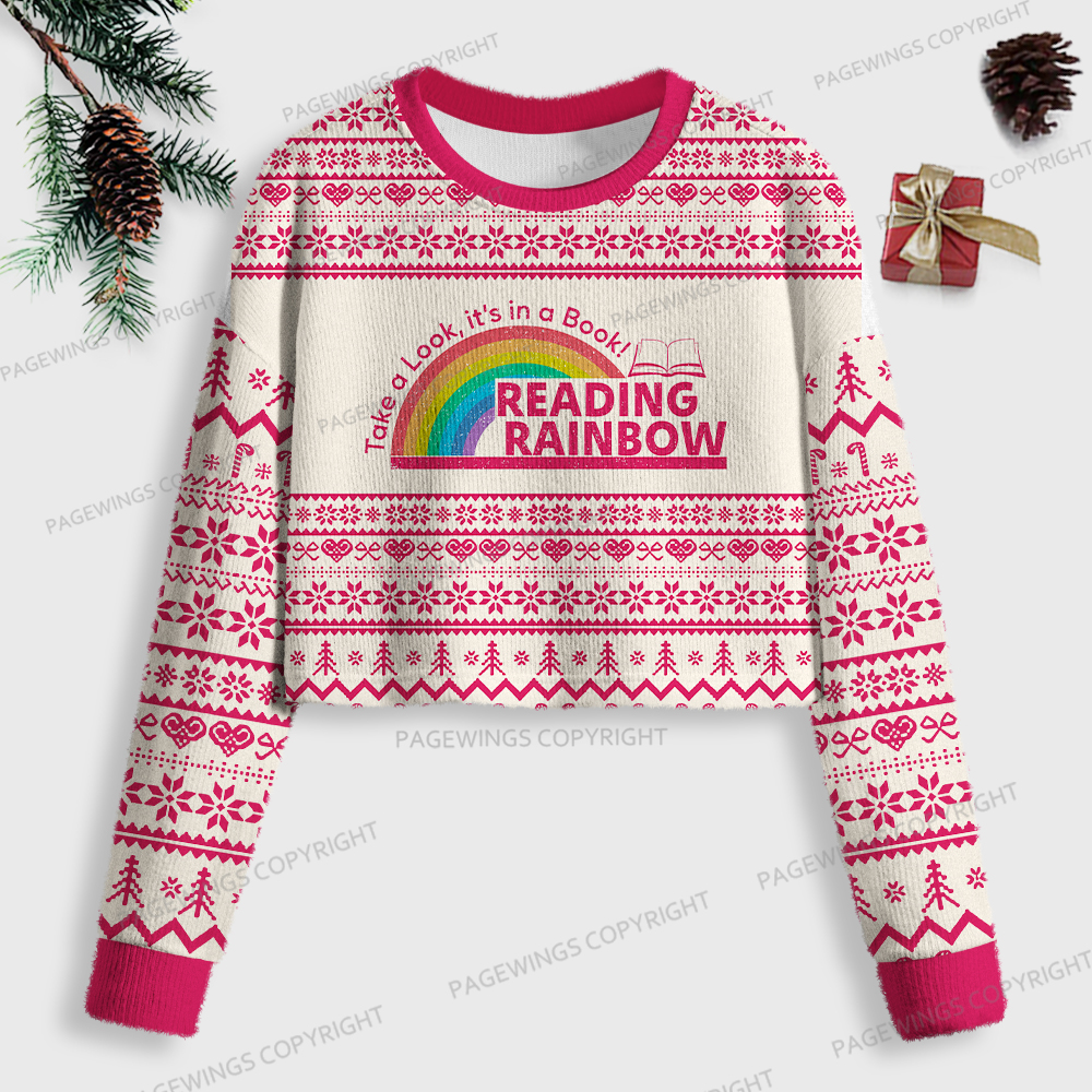 Pagewings Take A Look It's In A Book Women Ugly Crop Sweatshirt
