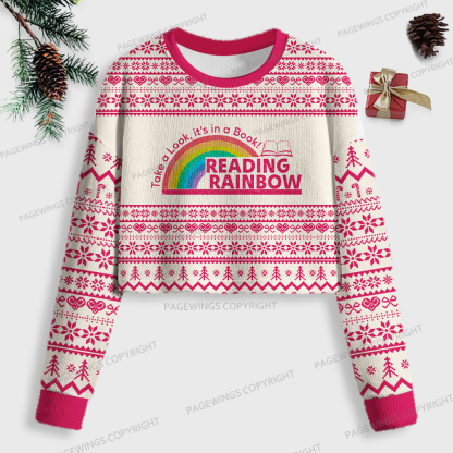 Pagewings Take A Look It's In A Book Women Ugly Crop Sweatshirt