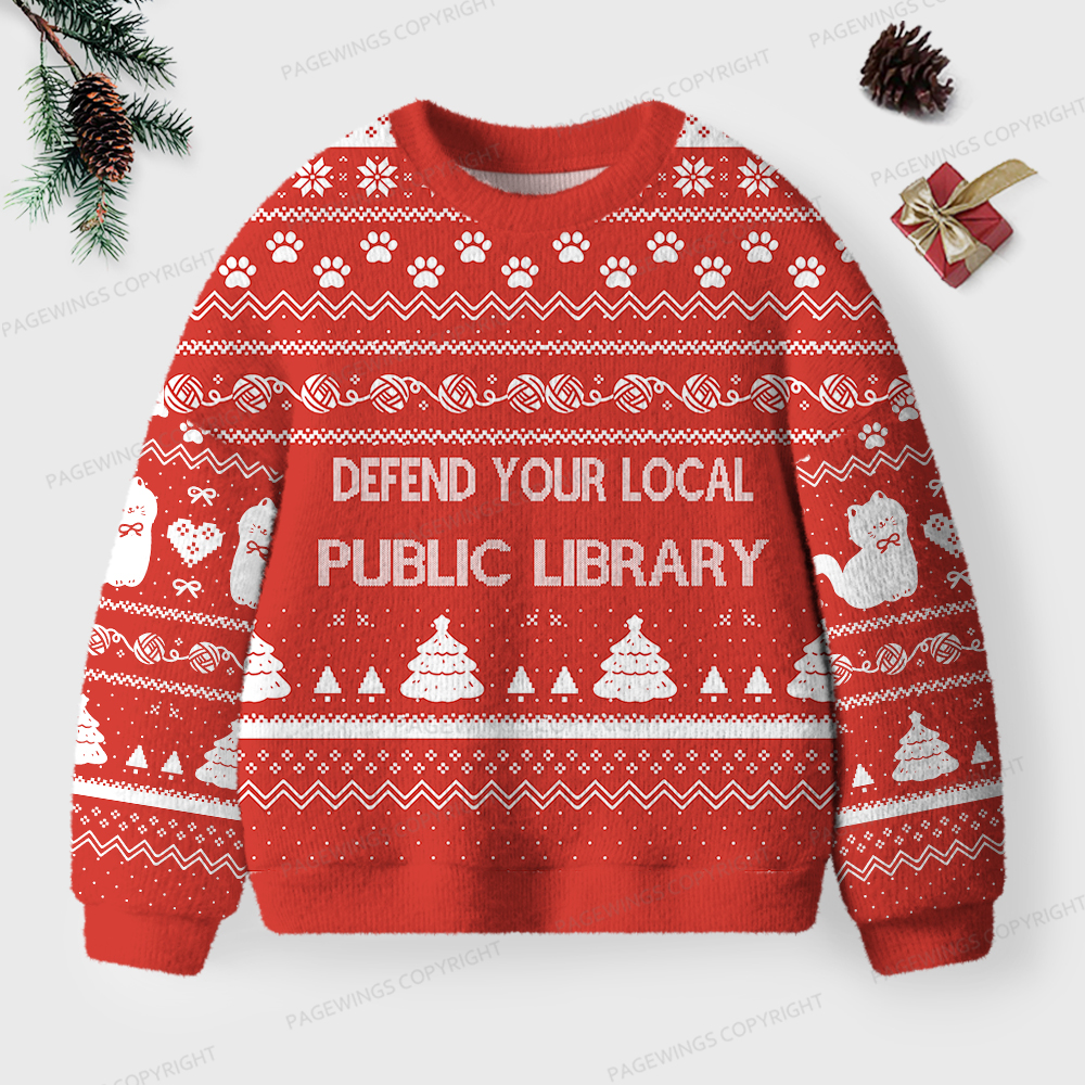 Pagewings Defend Your Local Public Library  Unisex Ugly Sweatshirt