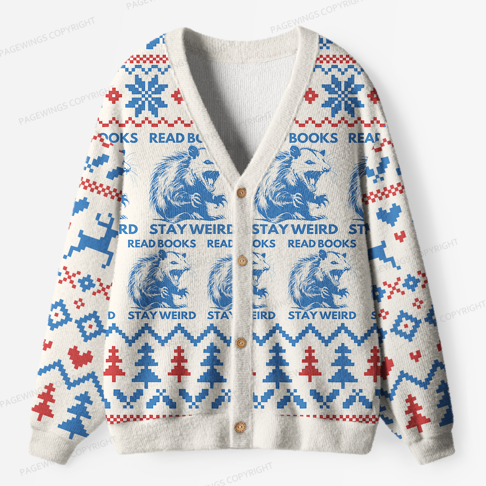Pagewings Read Books Stay Weird Unisex Ugly Cardigan Sweaters