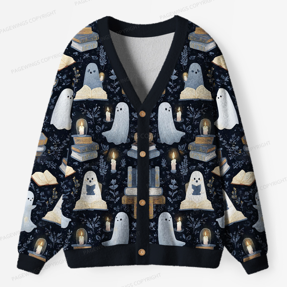 Pagewings Ghost Reading Unisex Ugly Cardigan Sweaters