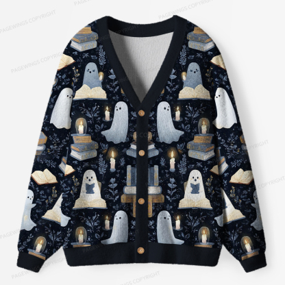 Pagewings Ghost Reading Unisex Ugly Cardigan Sweaters