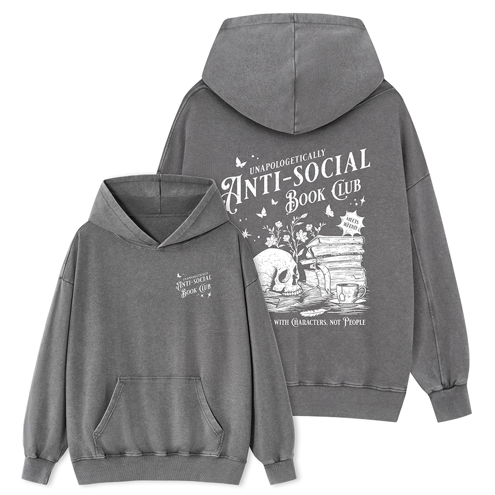 Pagewings Anti-social Book Club Comfort Colors Shirt Unisex Washed Hoodie