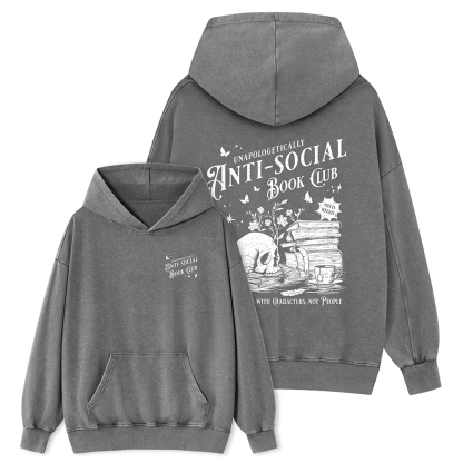 Pagewings Anti-social Book Club Comfort Colors Shirt Unisex Washed Hoodie