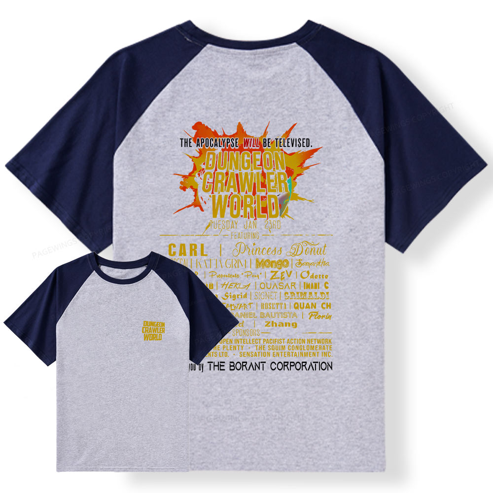 Pagewings Dungeon Crawler World Tour Raglan T-shirt