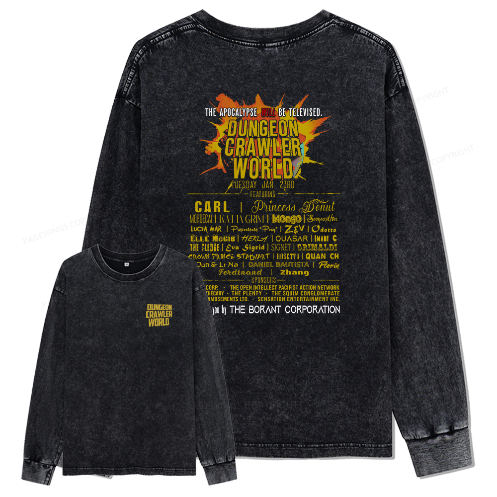pagewings Dungeon Crawler World Tour Unisex Washed Long Sleeve T-shirt