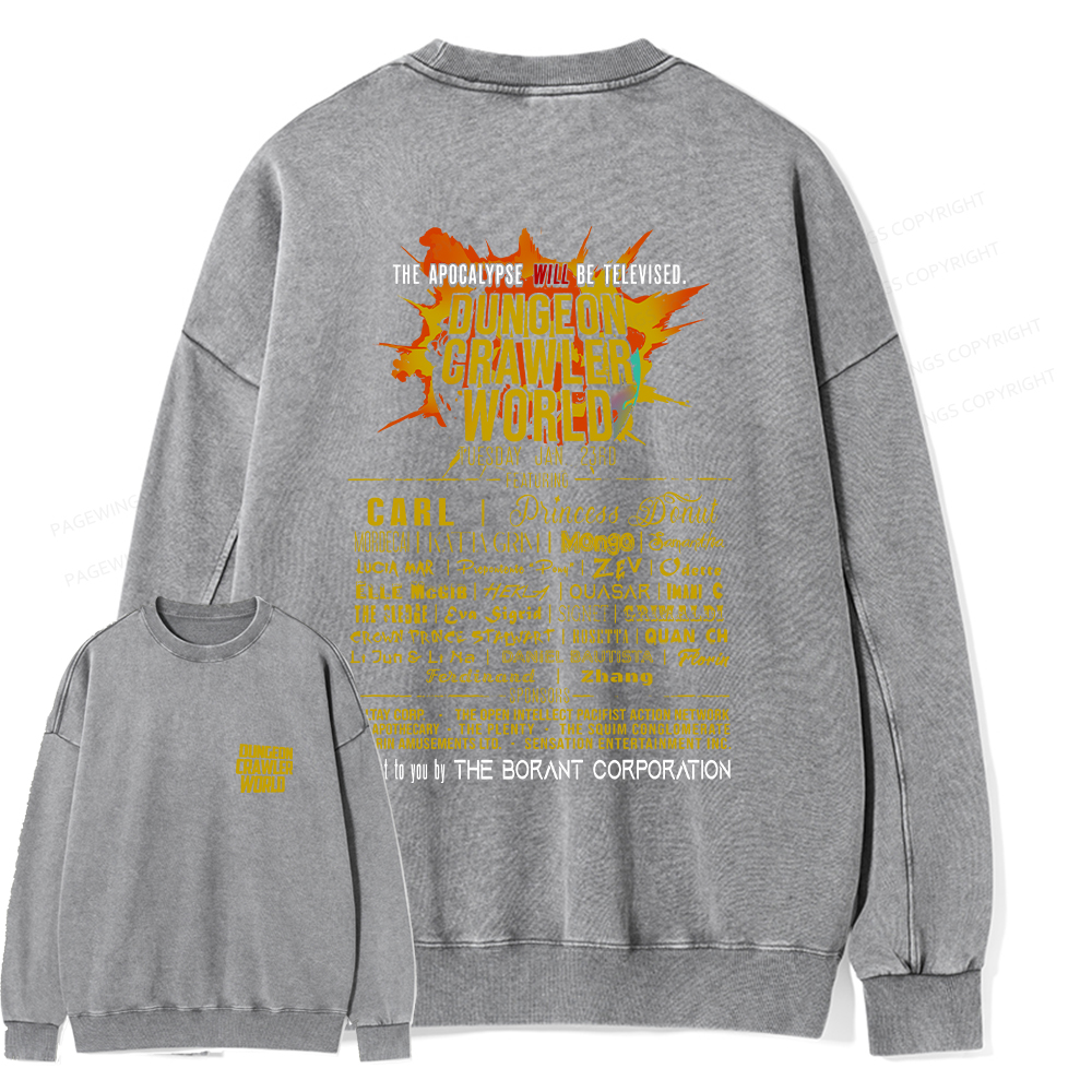 Pagewings Dungeon Crawler World Tour Unisex Washed Sweatshirt