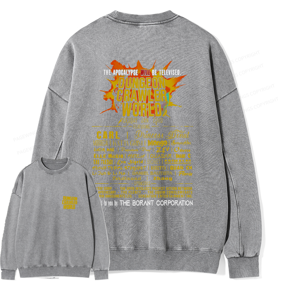 Pagewings Dungeon Crawler World Tour Unisex Washed Sweatshirt