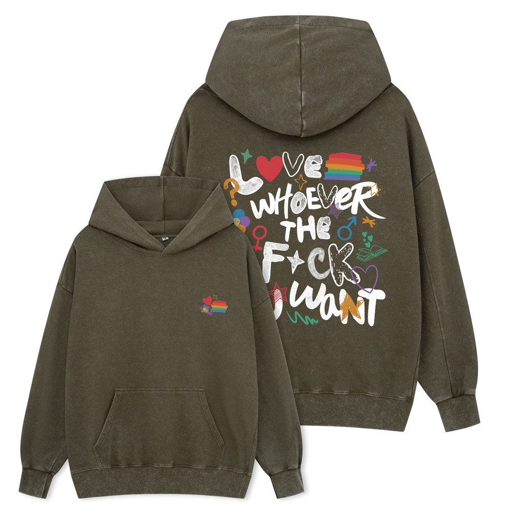 Pagewings Love Whoever The F*ck You Want Unisex Washed Hoodie