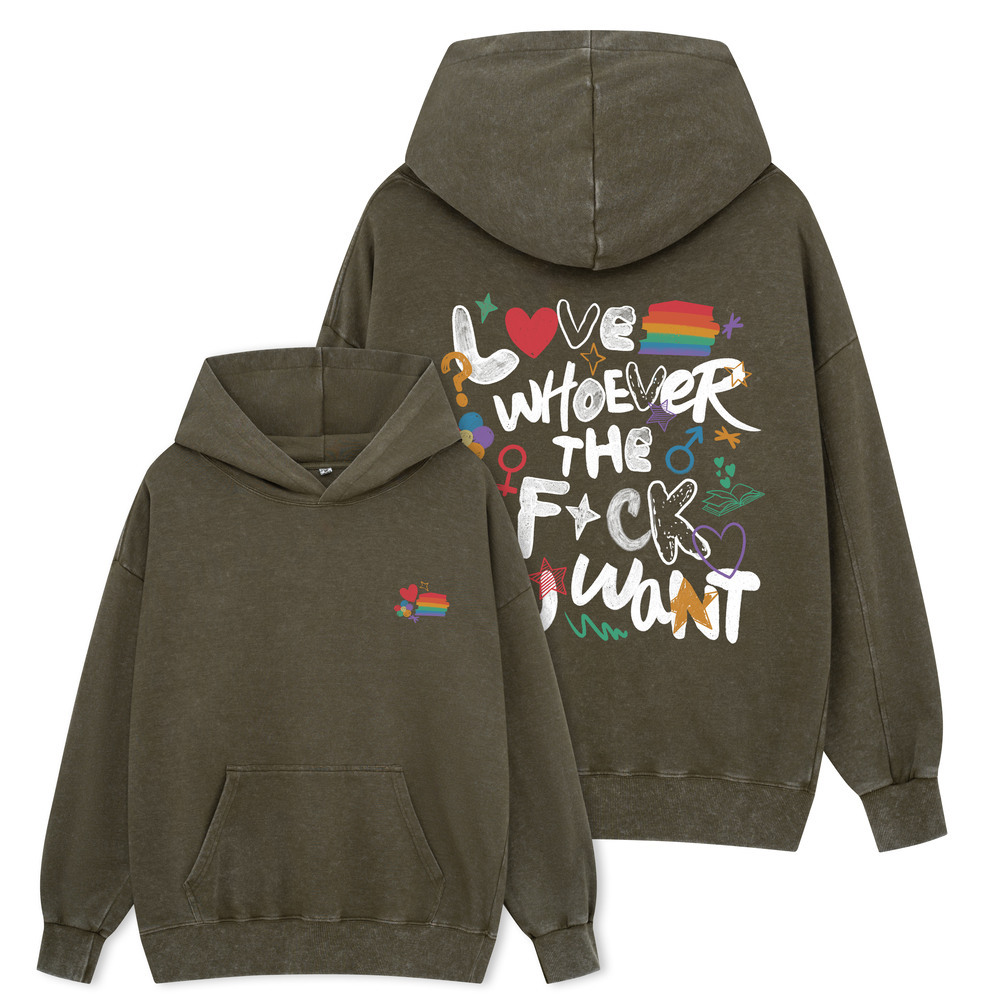 Pagewings Love Whoever The F*ck You Want Unisex Washed Hoodie