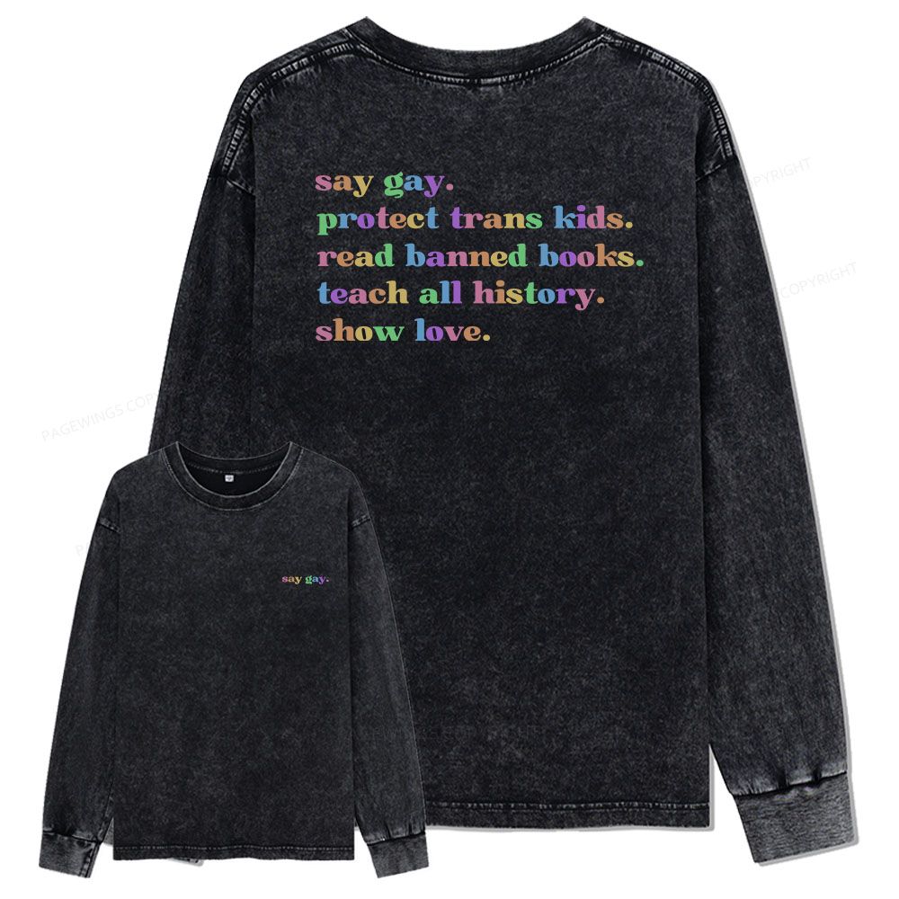 Pagewings Read Banned Books Unisex Washed Long Sleeve T-shirt