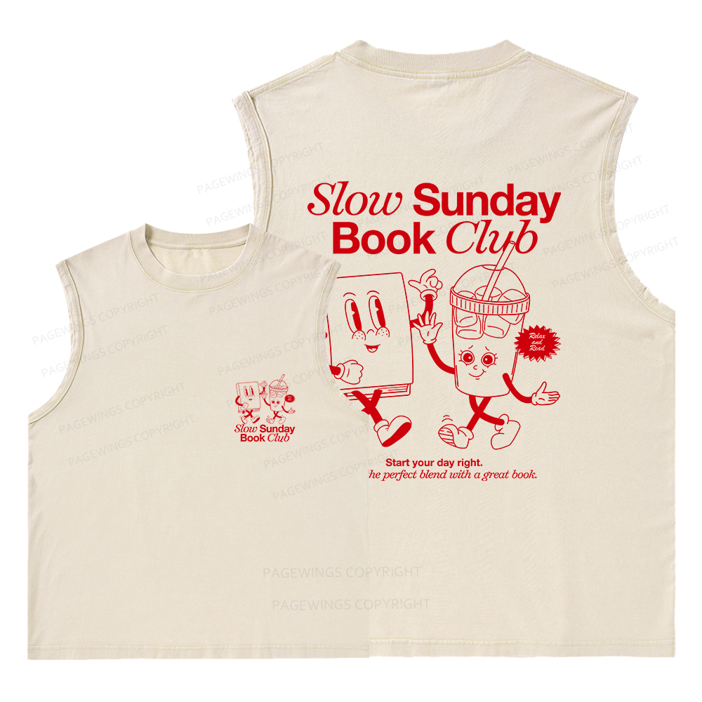 Pagewings Slow Sunday Book Club Unisex Washed Tank Top
