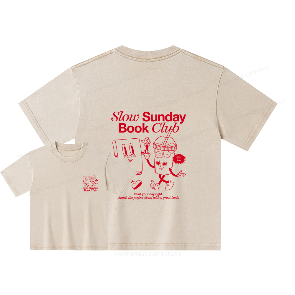 Pagewings Slow Sunday Book Club Unisex Kids Washed T-shirt