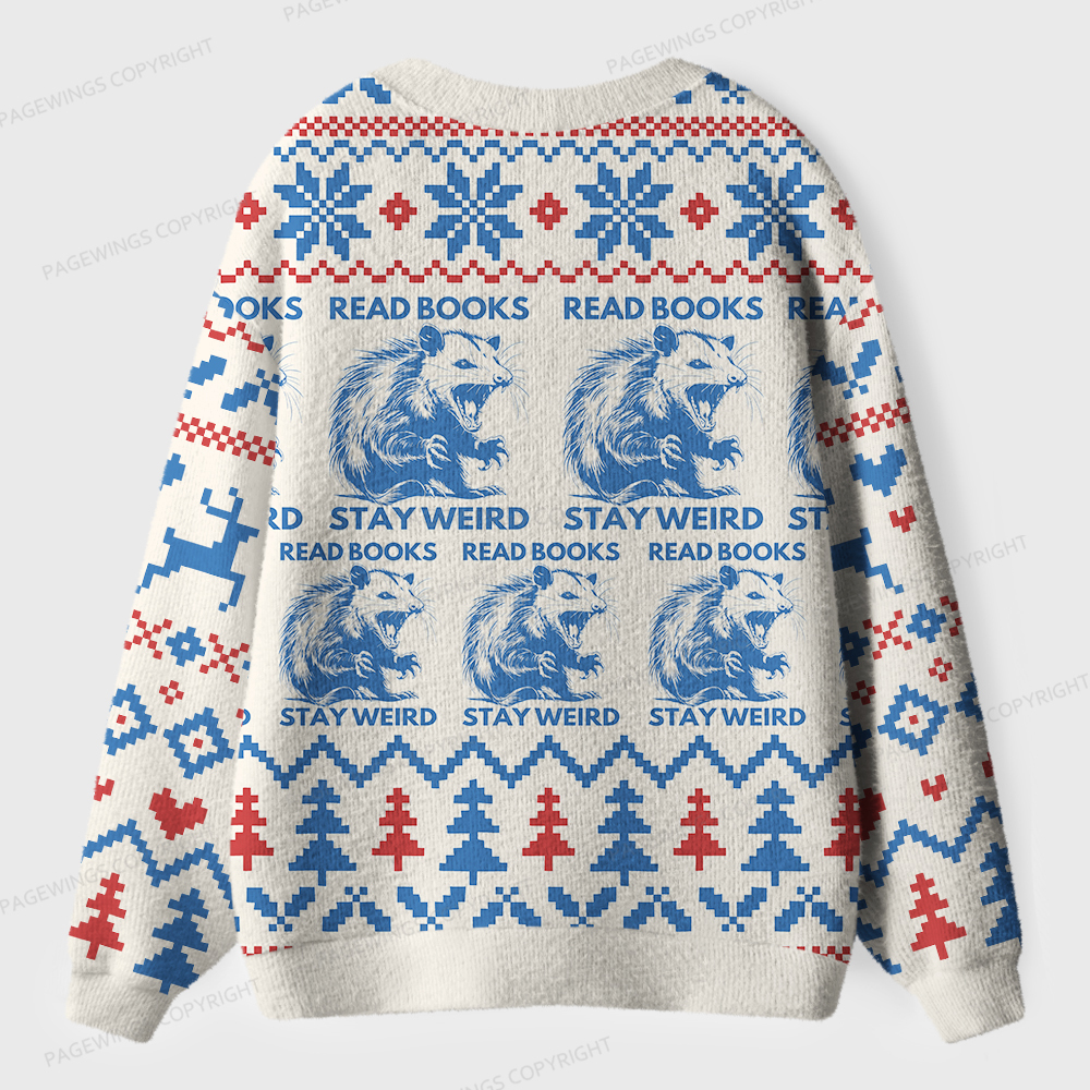 Pagewings Read Books Stay Weird Unisex Ugly Cardigan Sweaters