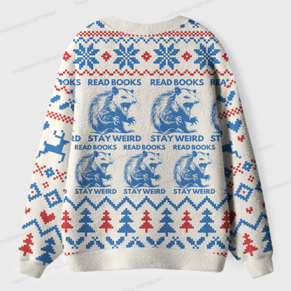 Pagewings Read Books Stay Weird Unisex Ugly Cardigan Sweaters