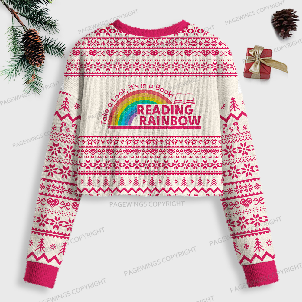 Pagewings Take A Look It's In A Book Women Ugly Crop Sweatshirt