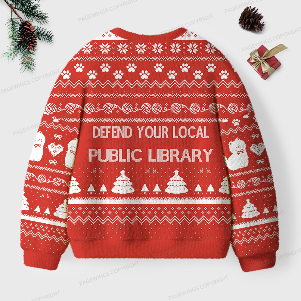 Pagewings Defend Your Local Public Library  Unisex Ugly Sweatshirt