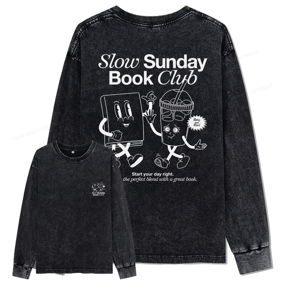 Pagewings Slow Sunday Book Club Unisex Washed Long Sleeve T-shirt