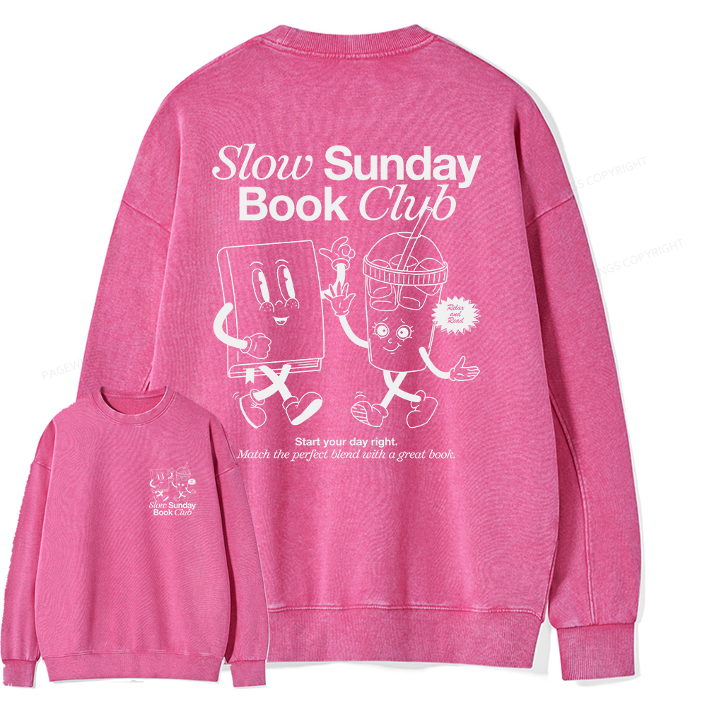 Pagewings Slow Sunday Book Club Unisex Washed Sweatshirt