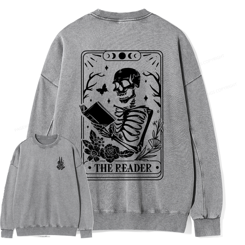 Pagewings The Reader Tarot Card Front And Back Printing Shirt Unisex Washed Sweatshirt