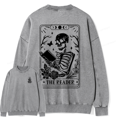 Pagewings The Reader Tarot Card Front And Back Printing Shirt Unisex Washed Sweatshirt