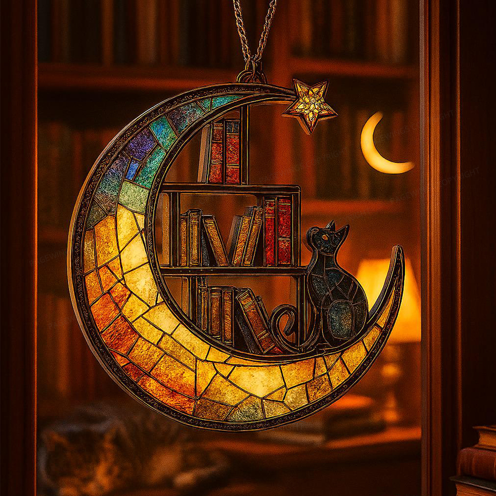 Pagewings Library Moon Cat Book Ornament