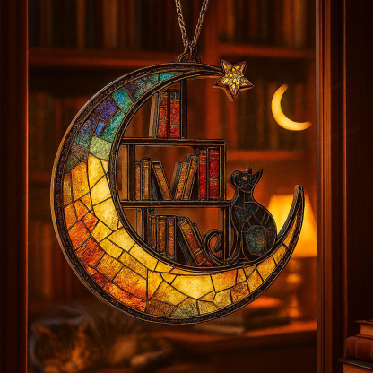 Pagewings Library Moon Cat Book Ornament