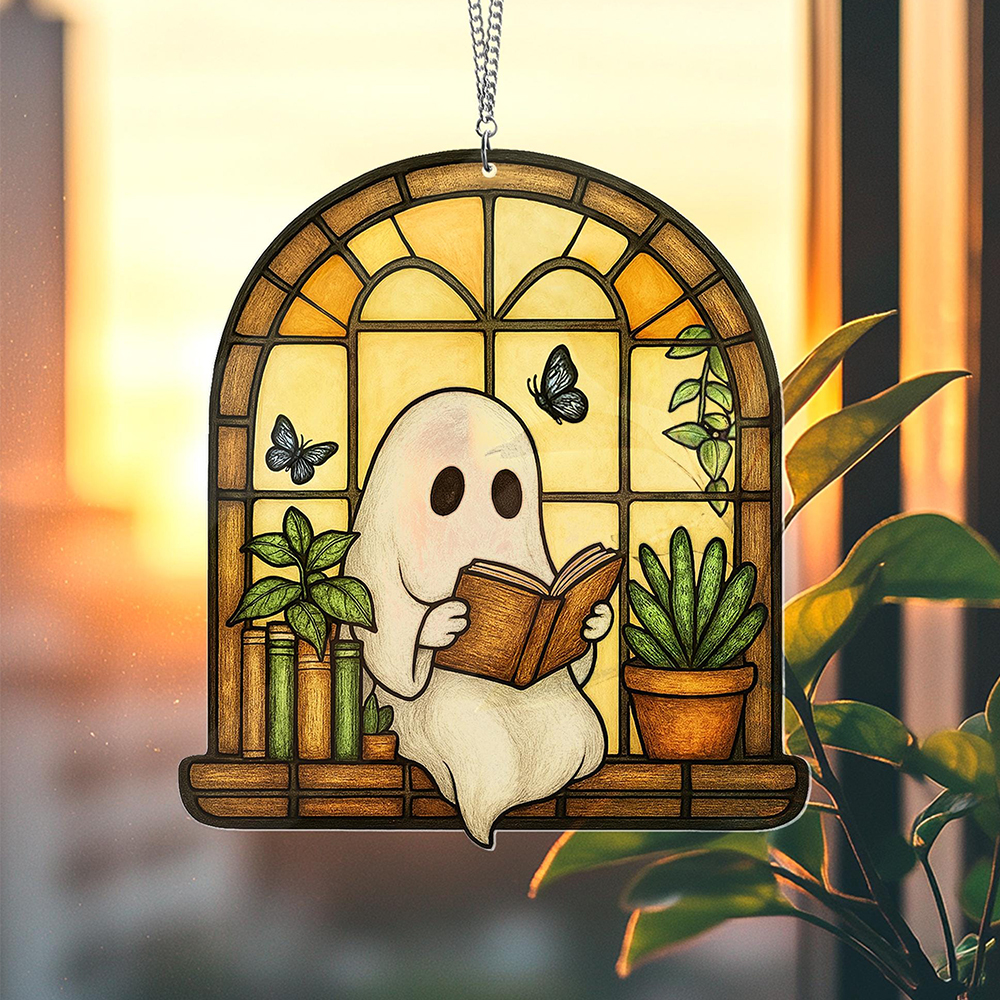 Pagewings Ghost Reading Book Suncatcher Ornament