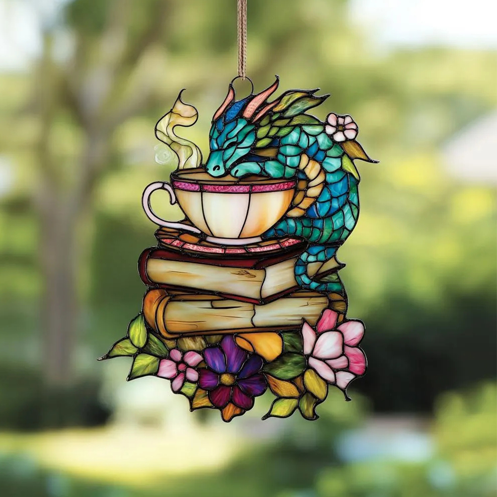 Pagewings Dragon and Book Tea Suncatcher Ornament