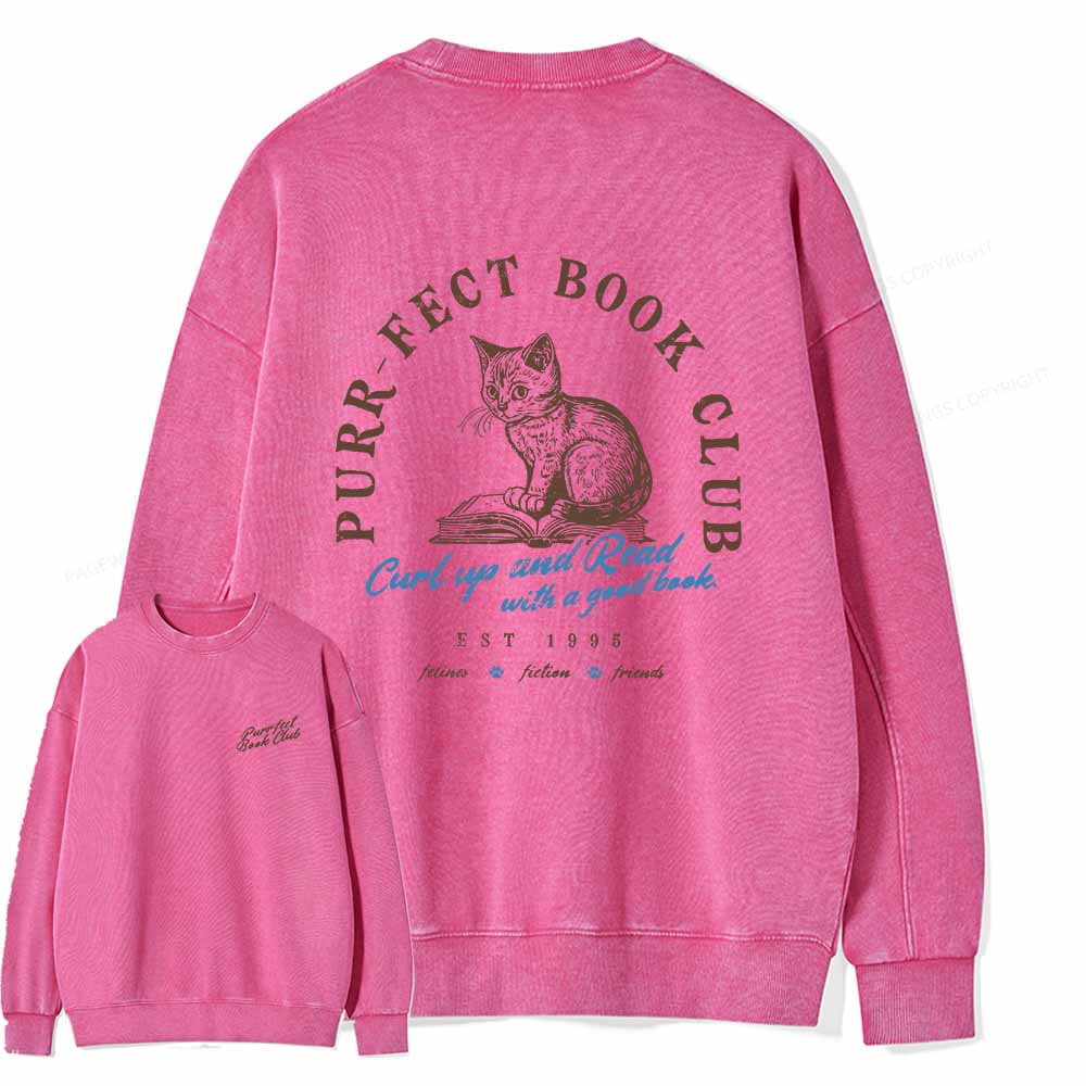 Pagewings  Book Club T-shirt For Cat Lovers Unisex Washed Sweatshirt
