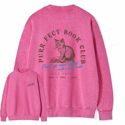 Pagewings  Book Club T-shirt For Cat Lovers Unisex Washed Sweatshirt