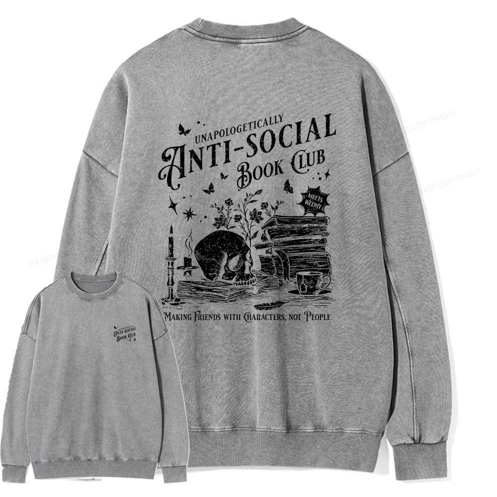 Pagewings Anti-social Book Club Comfort Colors Shirt Unisex Washed Sweatshirt