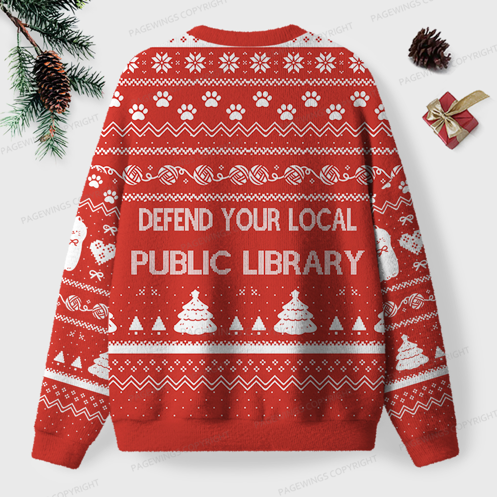 Pagewings Defend Your Local Public Library  Unisex Ugly Sweatshirt