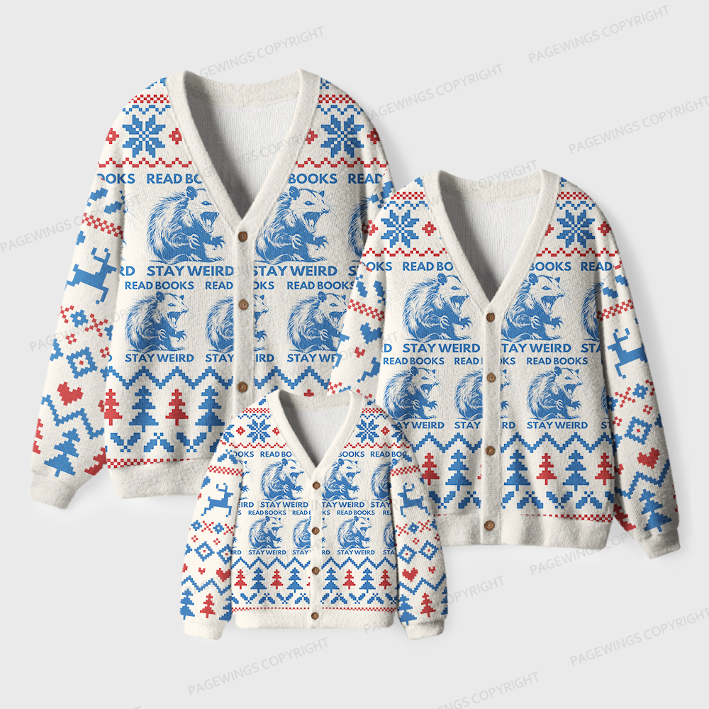 Pagewings Read Books Stay Weird Unisex Ugly Cardigan Sweaters