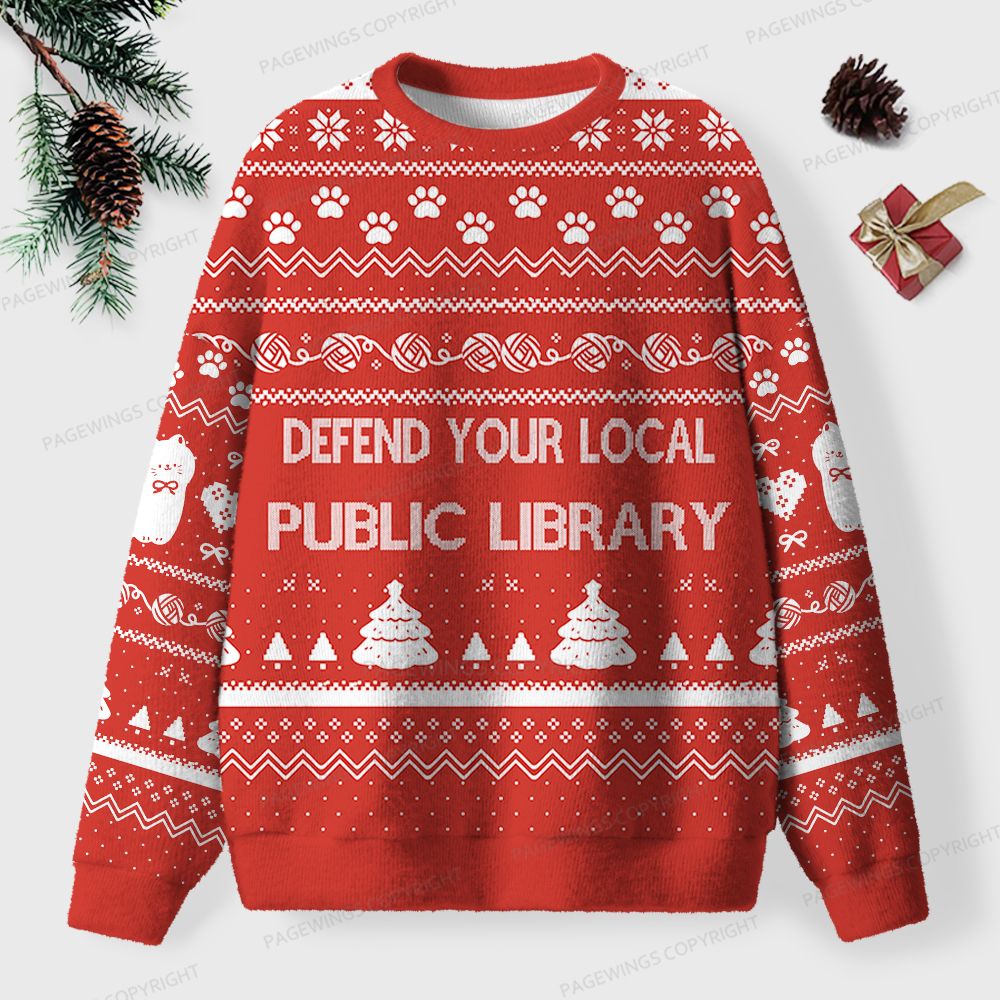 Pagewings Defend Your Local Public Library  Unisex Ugly Sweatshirt