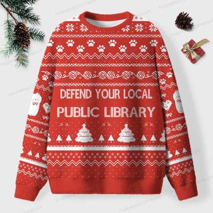 Pagewings Defend Your Local Public Library  Unisex Ugly Sweatshirt