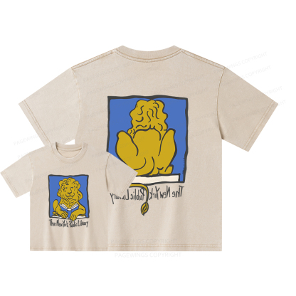 Pagewings Vintage New York Library Tee Unique Find Unisex Kids Washed T-shirt