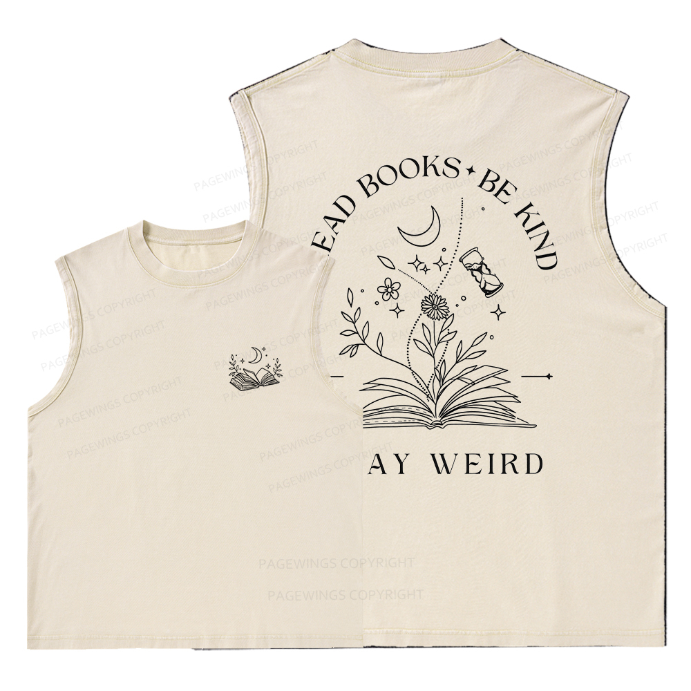 Pagewings Comfort Colors Read Books Be Kind Stay Weird Unisex Washed Tank Top