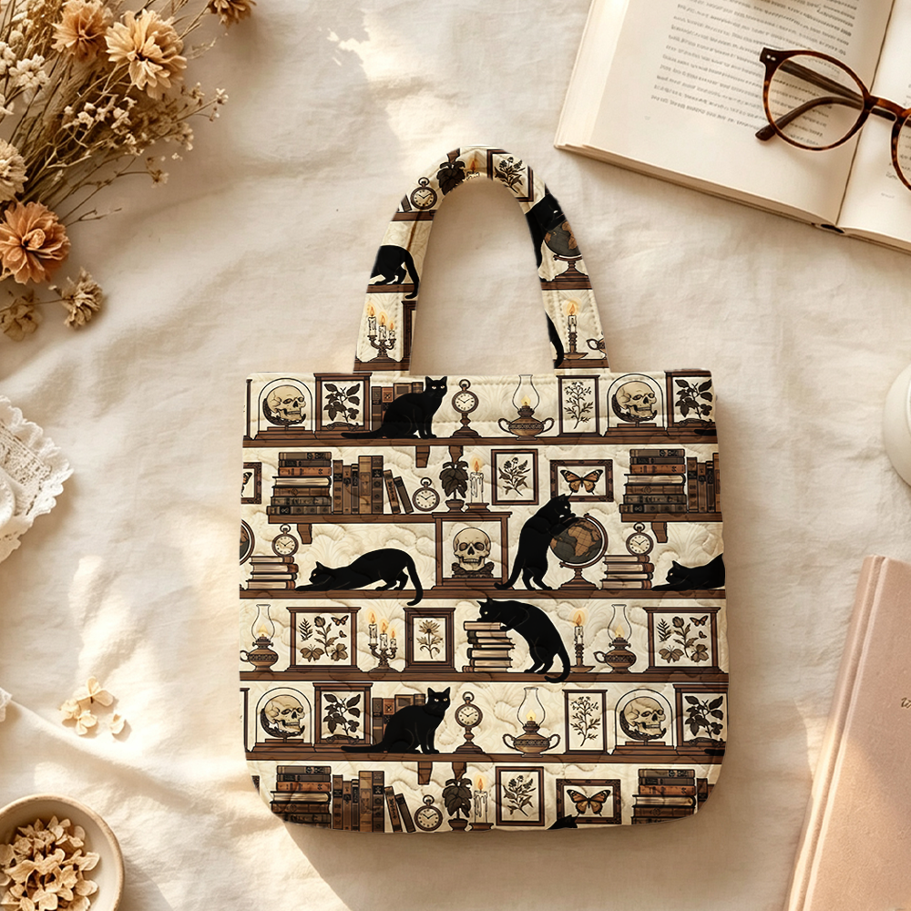 Pagewings Reading Cat Quilted Tote Bag