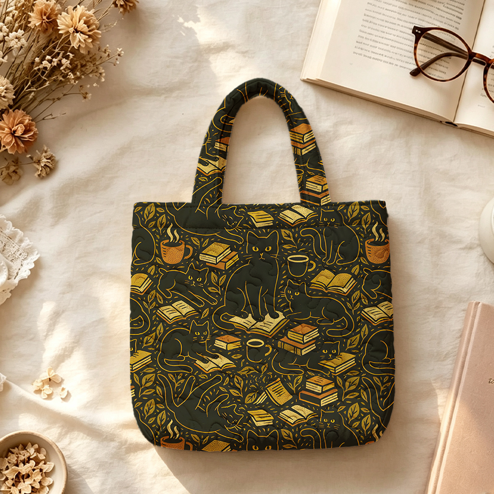 Pagewings Reading Cat Quilted Tote Bag