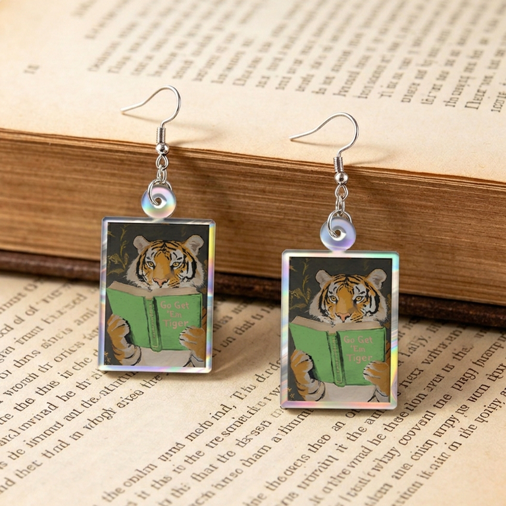 Pagewings Reading Tiger Earrings