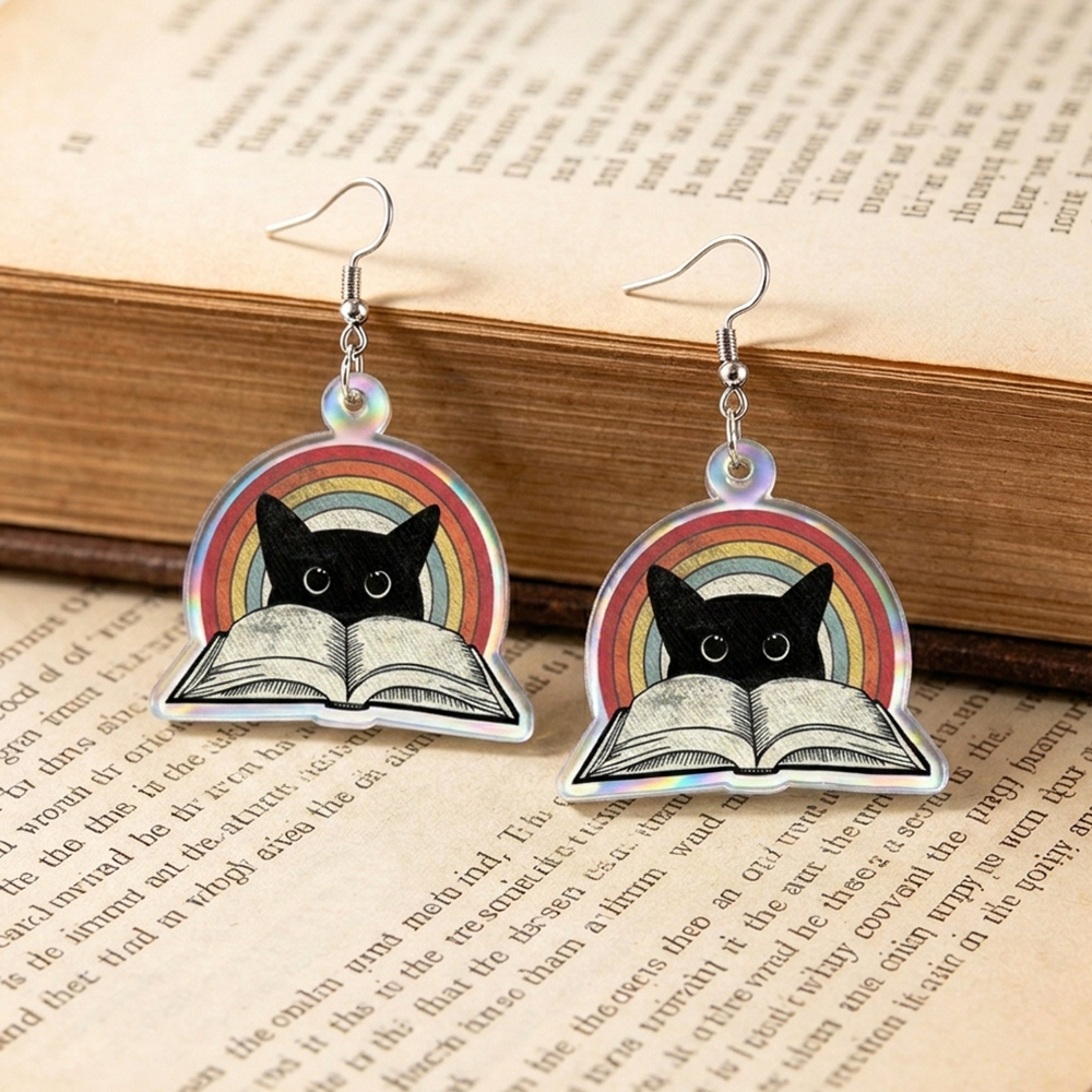 Pagewings Reading Cat Earrings