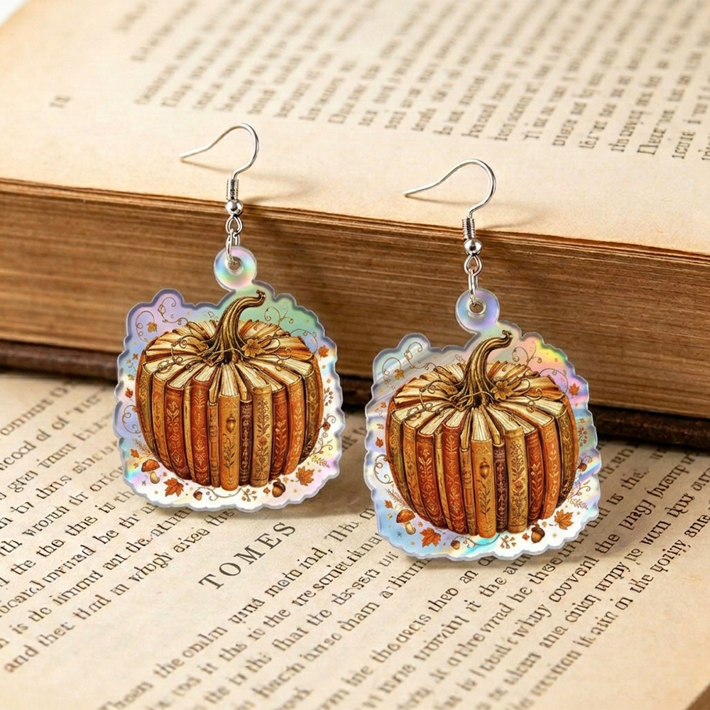 Pagewings Fall Book Pumpkin Earrings