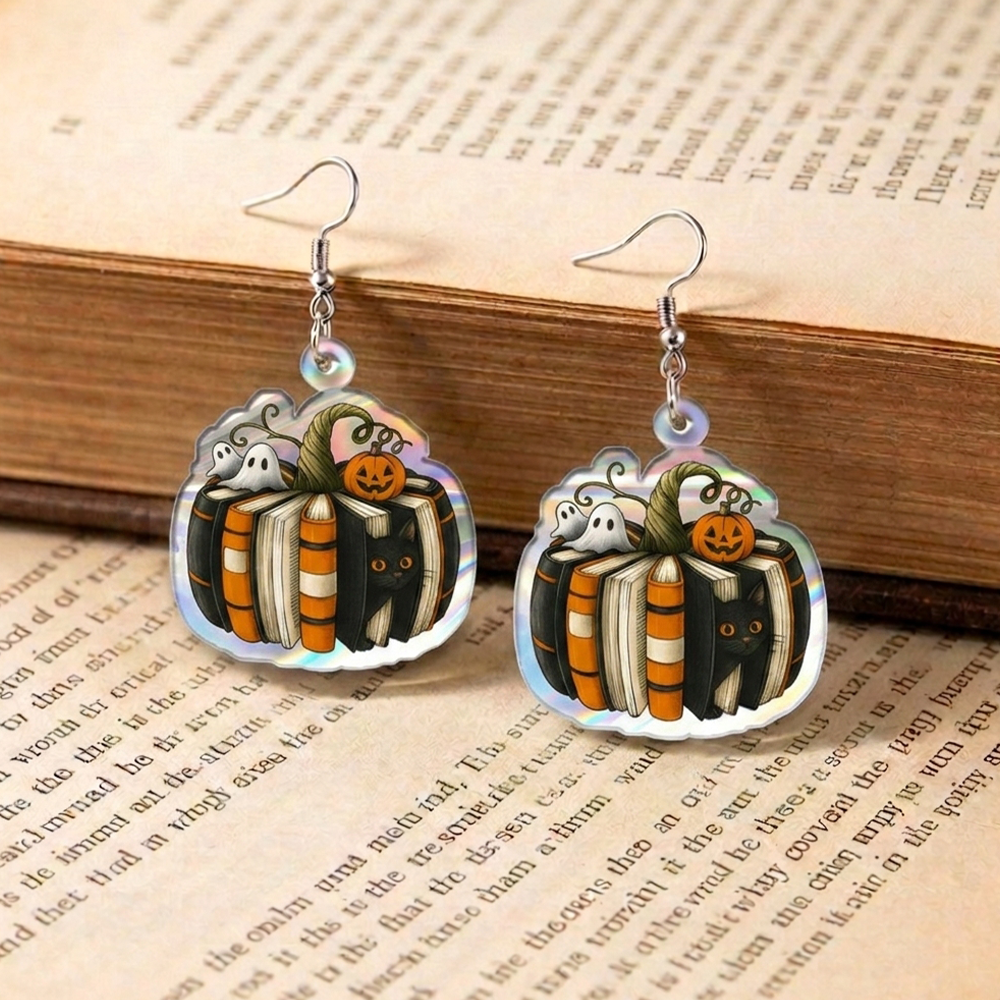 Pagewings Fall Book Pumpkin Earrings