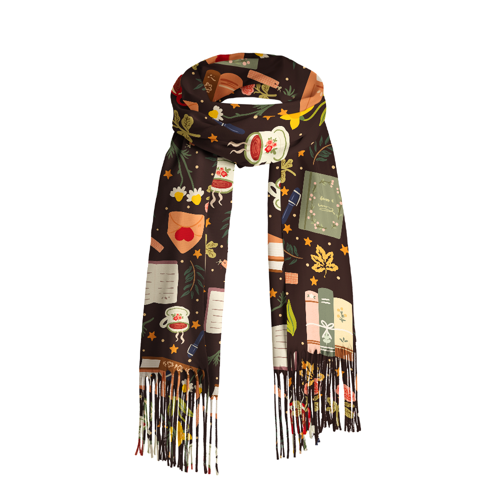 Pagewings Autumn Reading Long Fringe Scarf