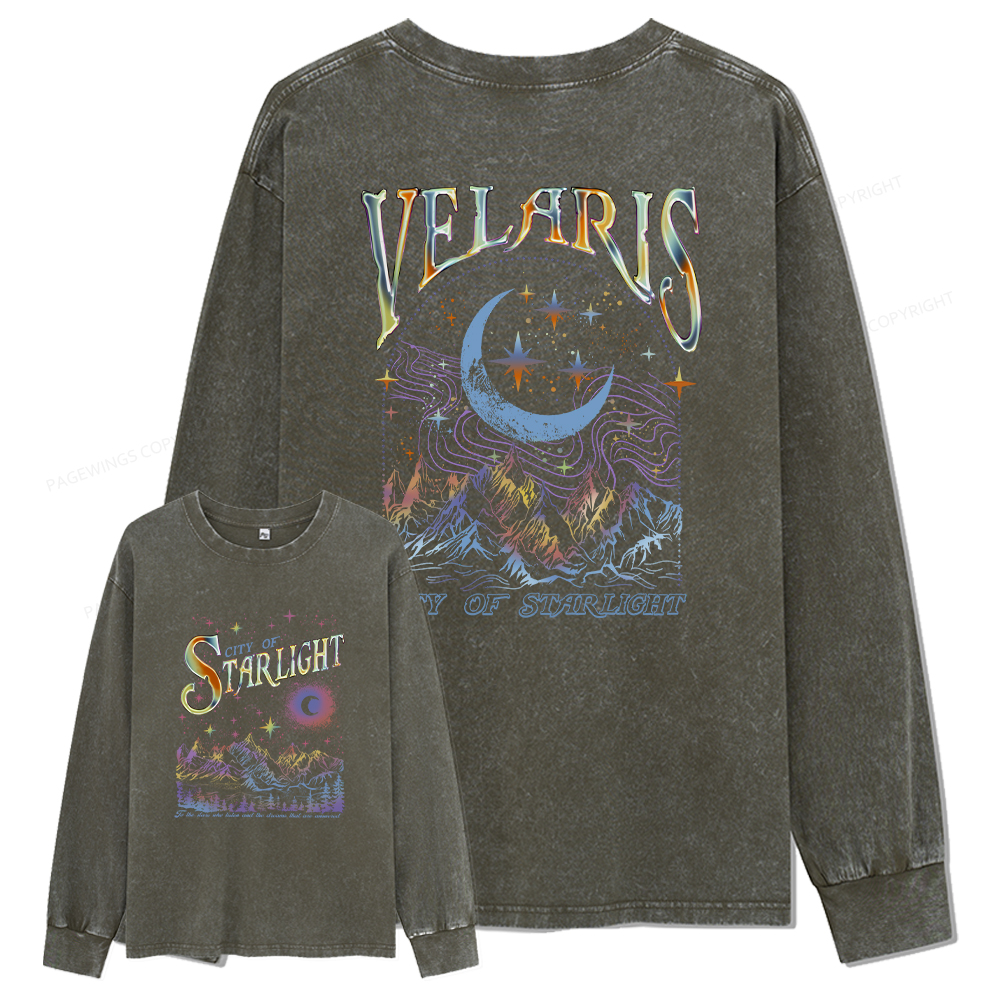 pagewings Velaris City Of Starlight ACOTAR Two-Sided Unisex Washed Long Sleeve T-shirt