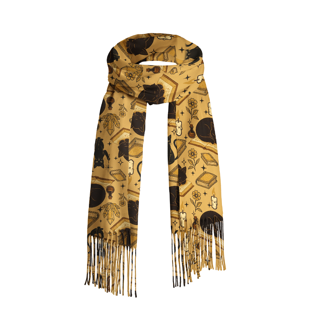 Pagewings Autumn Cat Bookish Long Fringe Scarf