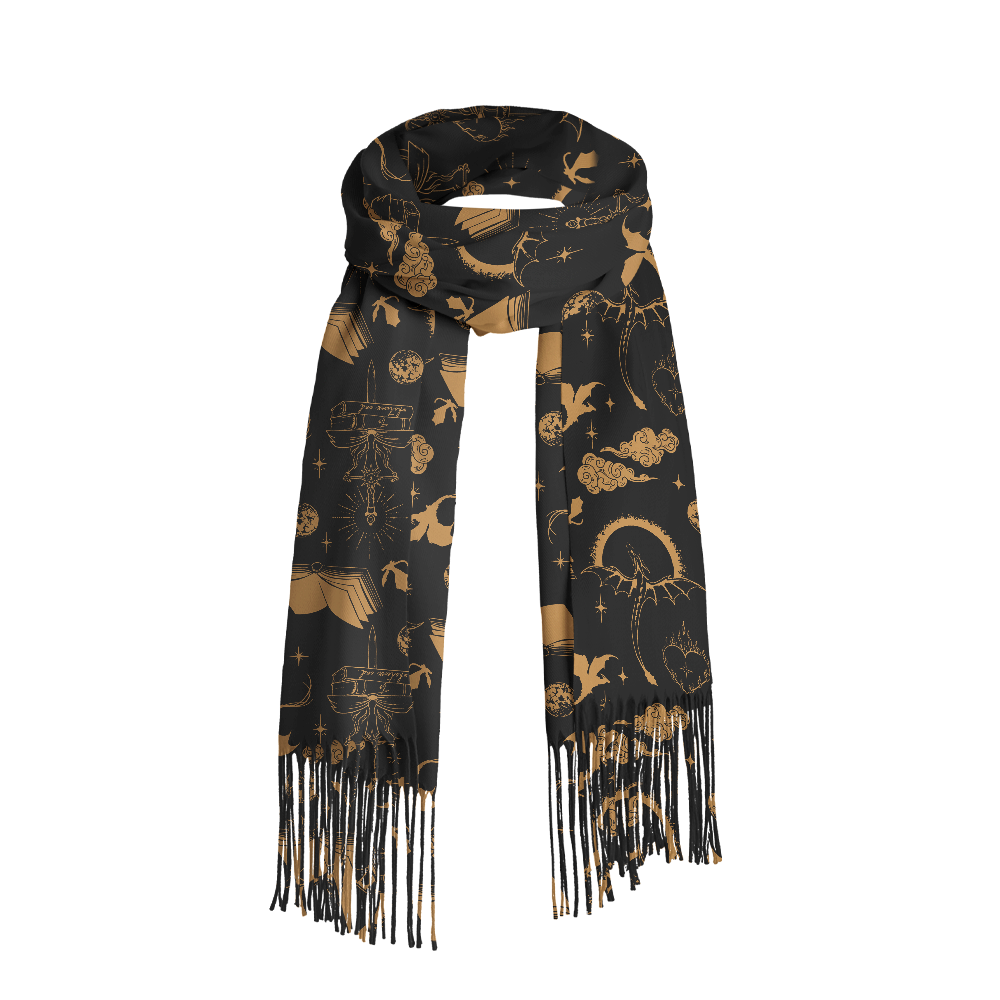 Pagewings Fantasy Dragon Book Long Fringe Scarf
