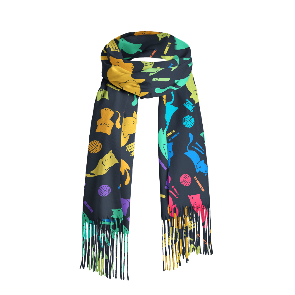 Pagewings Rainbow Cat Read Long Fringe Scarf